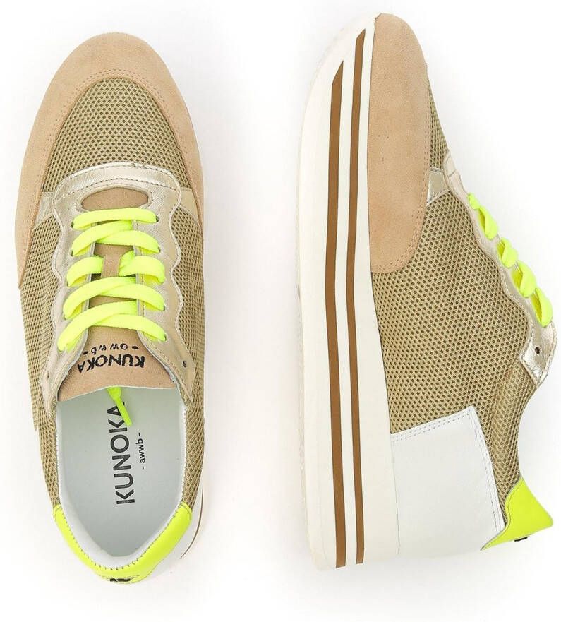 Kunoka STRIPY platform sneaker beige and fluo yellow Sneakers Dames Beige Groen Geel Wit - Foto 5