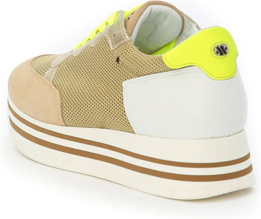 Kunoka STRIPY platform sneaker beige and fluo yellow Sneakers Dames Beige Groen Geel Wit - Foto 7