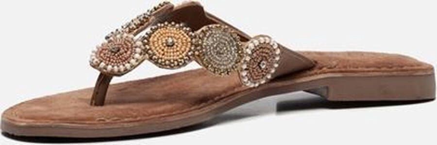 Lazamani Luna Leren Dames Slippers Beige