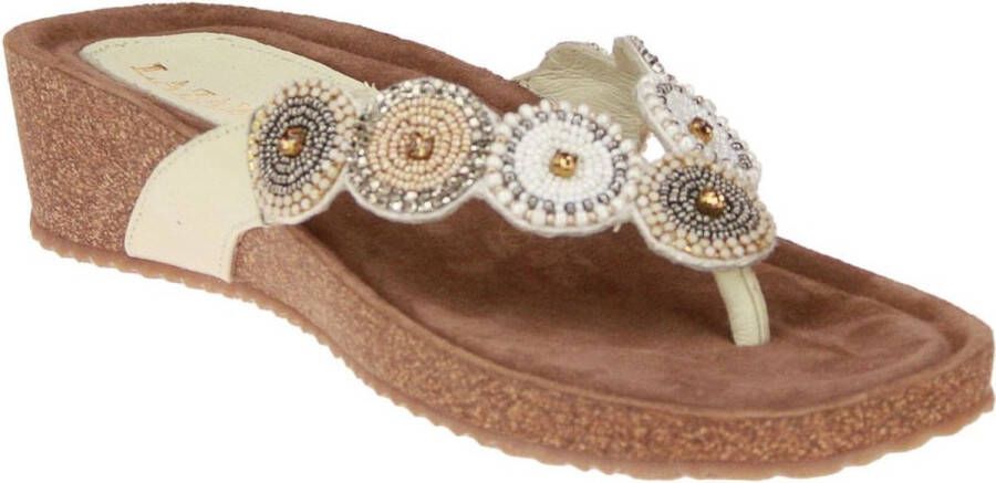 Lazamani Luna Leren Dames Slippers Off-White