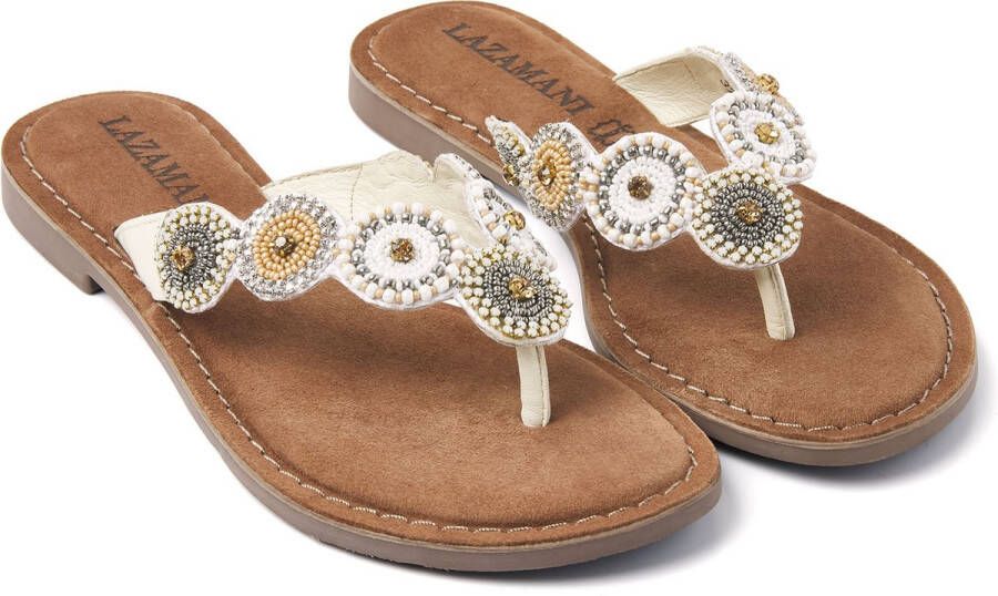 Lazamani Luna Leren Dames Slippers Off-White