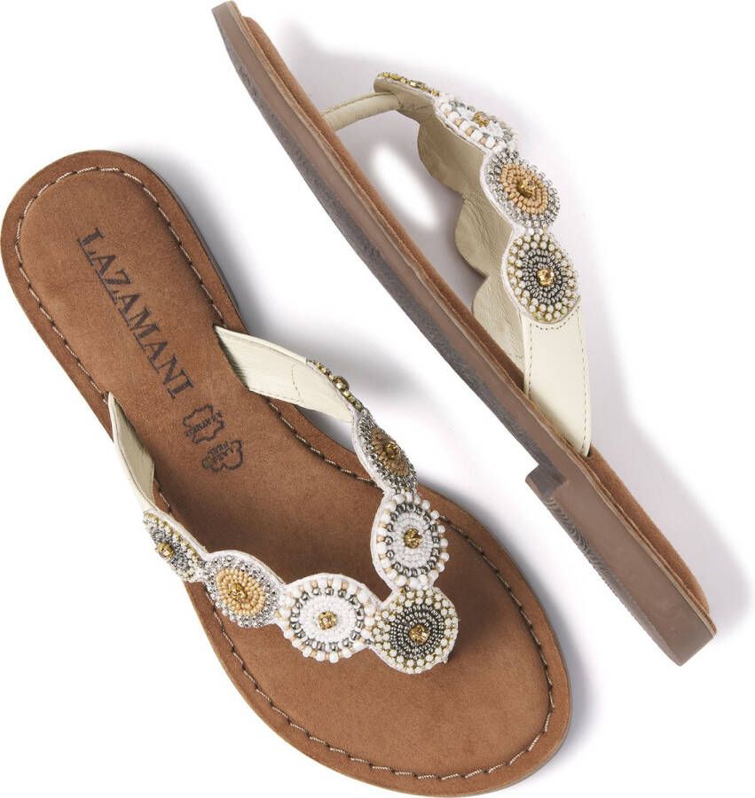 Lazamani Luna Leren Dames Slippers Off-White