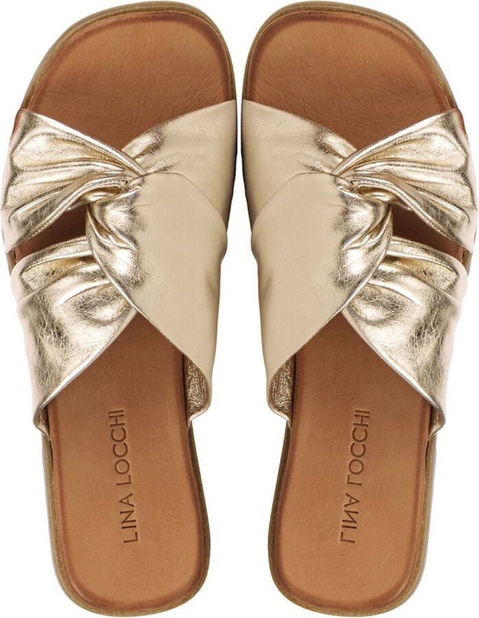 Lina Locchi Slippers Dames Sandalen Instappers Damesschoenen Leer Blokhak 126230477 Goud