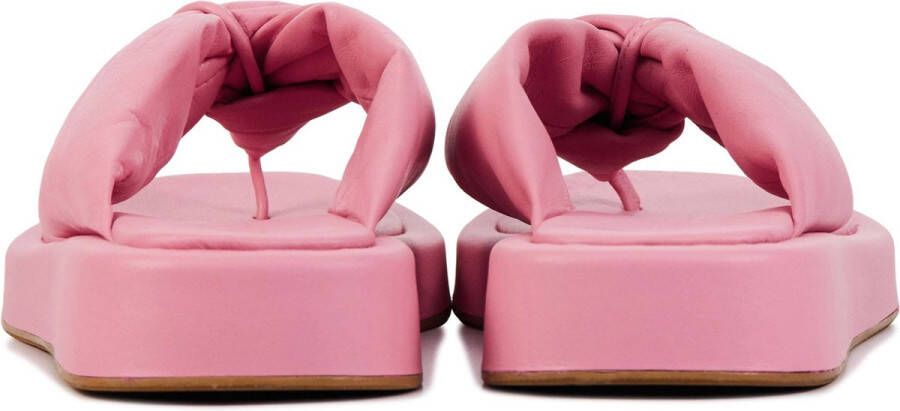 Lina Locchi Slippers Dames Sandalen Instappers Damesschoenen Leer Blokhak L1136 Roze