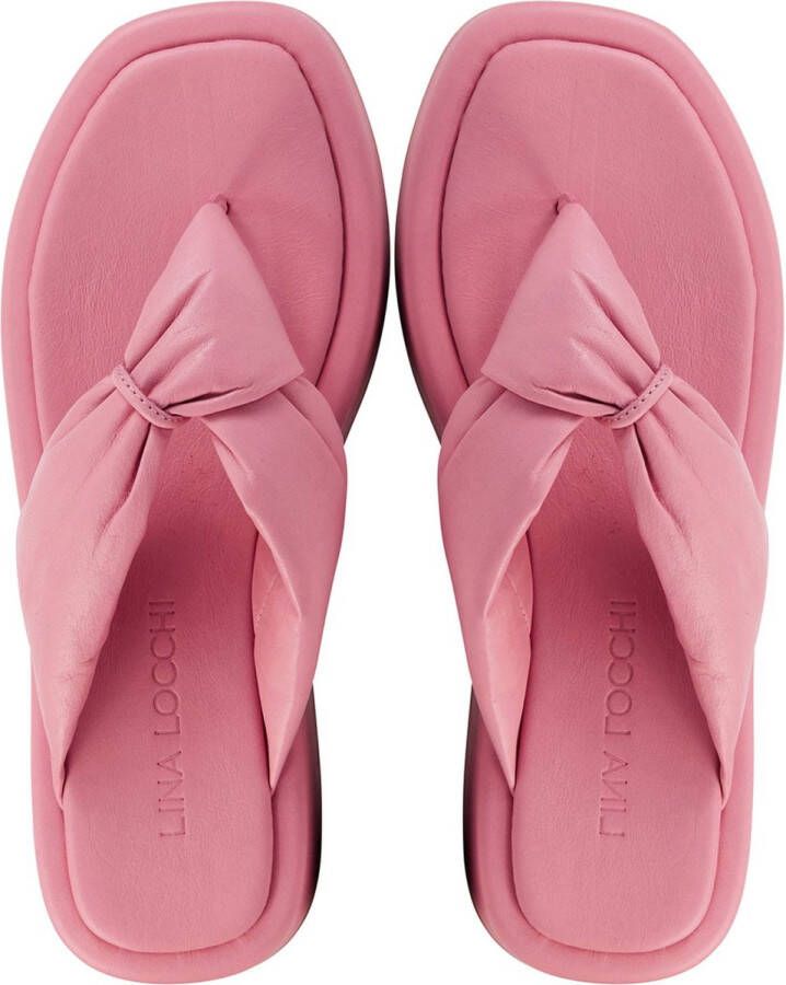 Lina Locchi Slippers Dames Sandalen Instappers Damesschoenen Leer Blokhak L1136 Roze