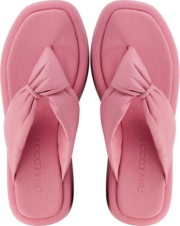 Lina Locchi Slippers Dames Sandalen Instappers Damesschoenen Leer Blokhak L1136 Roze