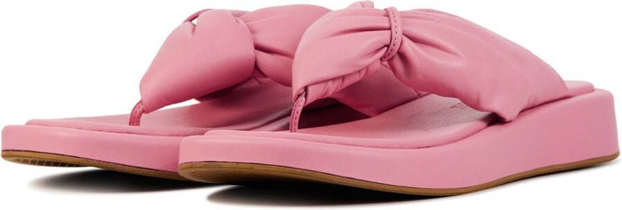 Lina Locchi Slippers Dames Sandalen Instappers Damesschoenen Leer Blokhak L1136 Roze