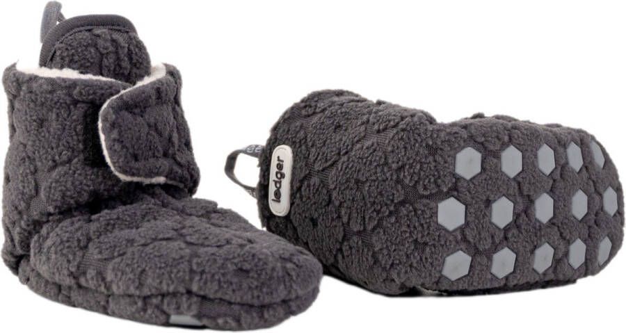 Lodger Babyslofjes 12-18 maanden Zwart Slipper Folklore 100% Fleece Klittenbandsluiting Slofjes die blijven zitten - Foto 4