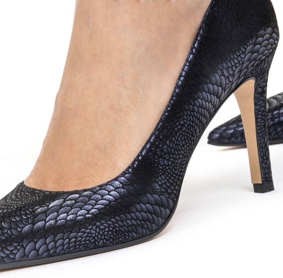 Lodi Pumps Stiletto Dames Damesschoenen Leer Slangenprint Naaldhak hoogte Rami-39 Zwart