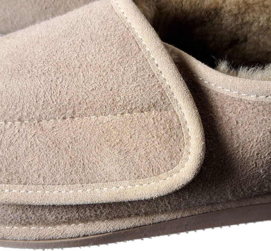 LuLu sloffen LuLu- Leren Schapenvacht Pantoffels Sloffen voor Dames & Heren- Ruime instap met Klittenband sluiting Stevige Harde zool