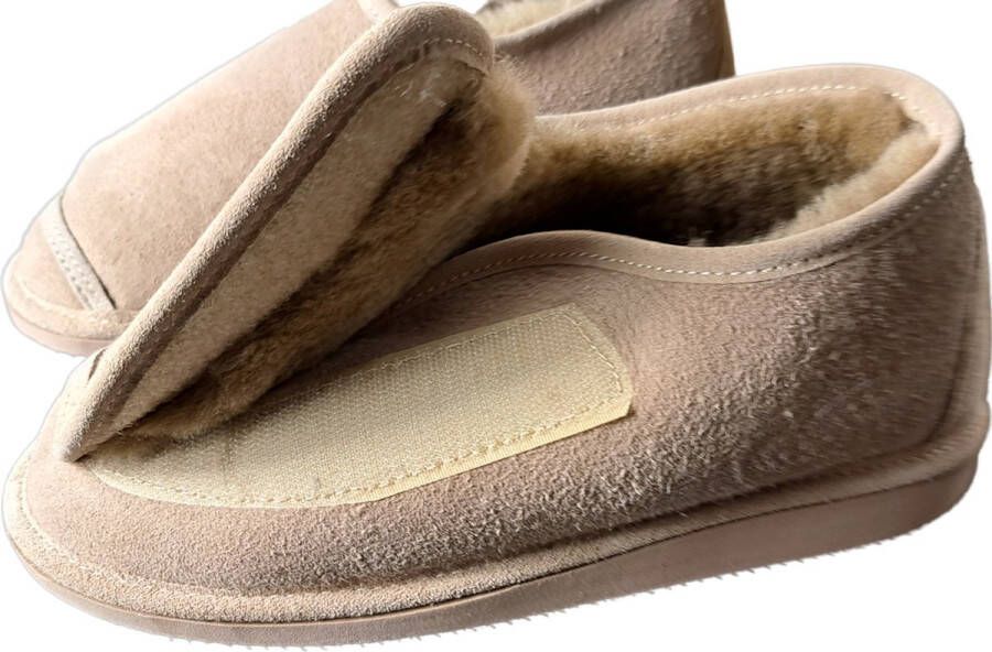 LuLu sloffen LuLu- Leren Schapenvacht Pantoffels Sloffen voor Dames & Heren- Ruime instap met Klittenband sluiting Stevige Harde zool
