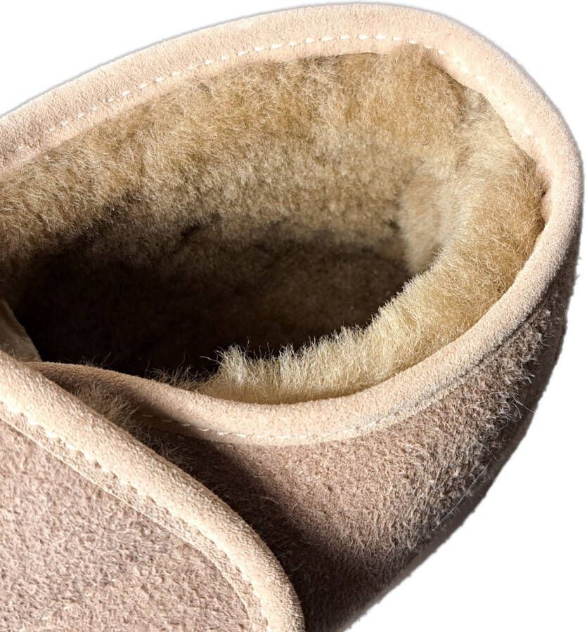 LuLu sloffen LuLu- Leren Schapenvacht Pantoffels Sloffen voor Dames & Heren- Ruime instap met Klittenband sluiting Stevige Harde zool