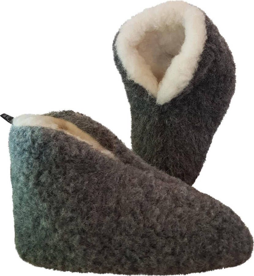 LuLu wonen LuLu- Grijze wollen Sloffen Pantoffels met antislip zool Enkelhoog Dames en Heren