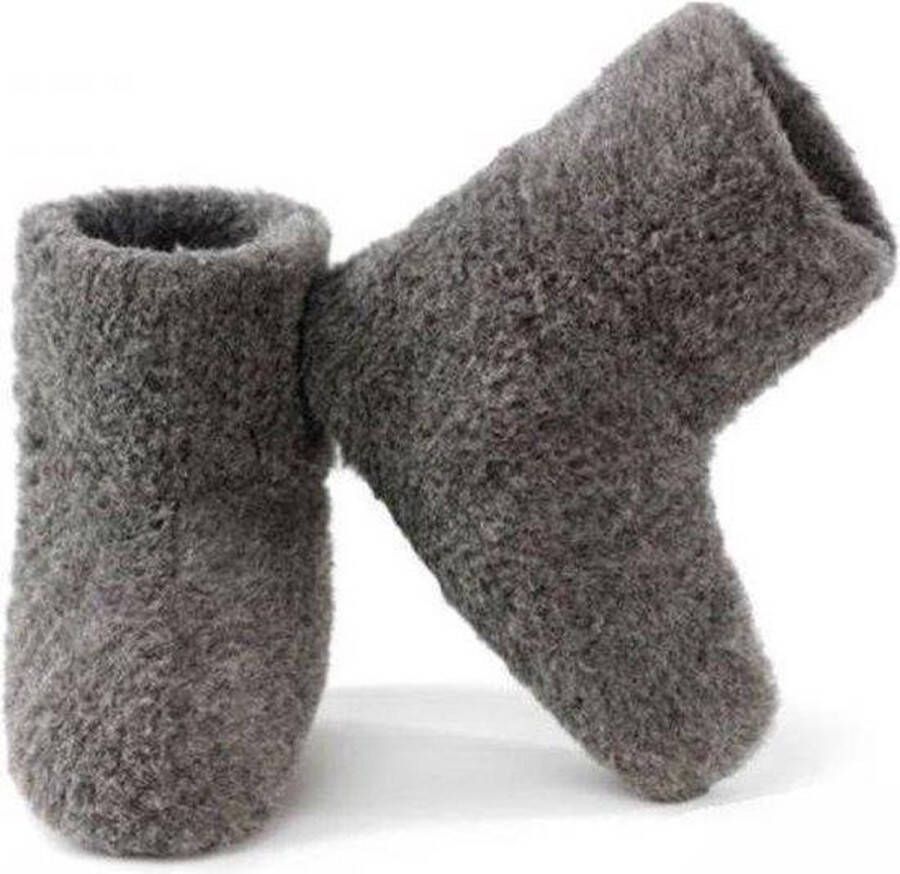 LuLu wonen LuLu- Grijze wollen sloffen pantoffels met antislipzool unisex