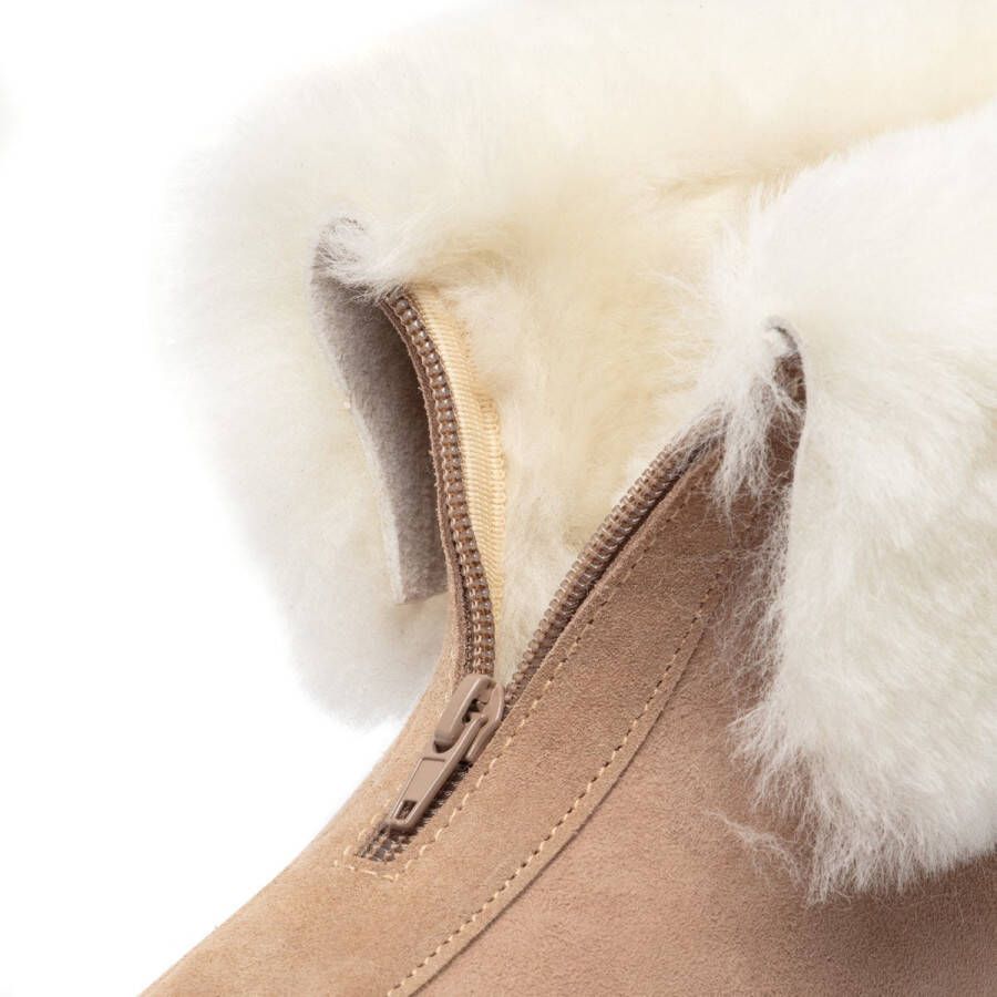 LuLu wonen LuLu- Hoge Leren Schapenvacht Sloffen Pantoffels met Rubberen Zool en Rits kleur cogna