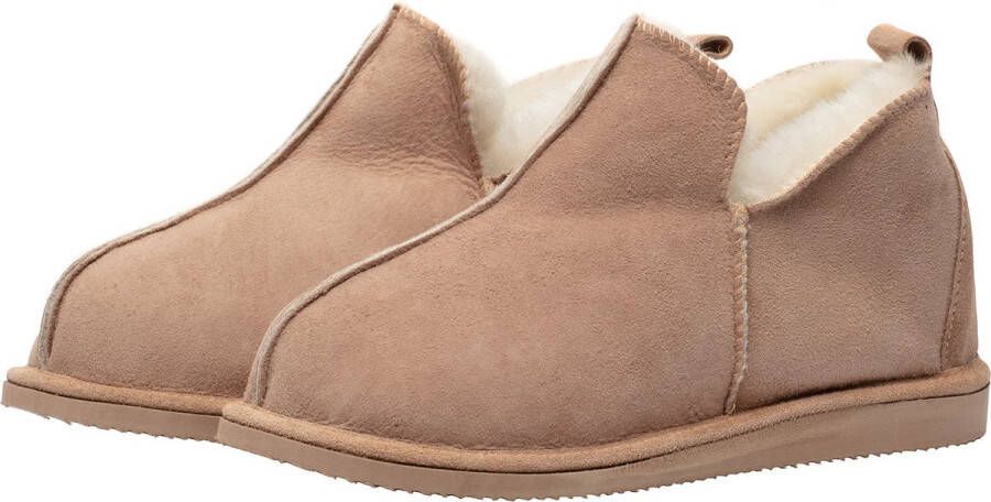 LuLu wonen LuLu- Leren Schapenvacht sloffen pantoffels met rubberen zool kleur chestnut cognac - Foto 3