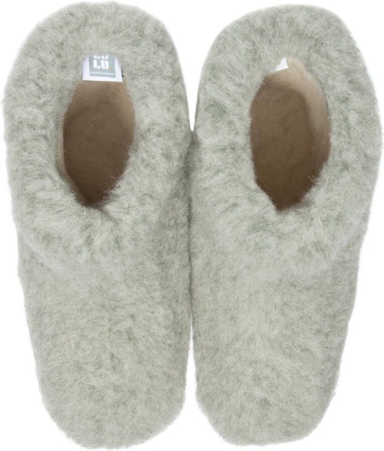 LuLu wonen LuLu- Merino Wollen sloffen pantoffels groen Antislip zool Laarsmodel Dames - Foto 3