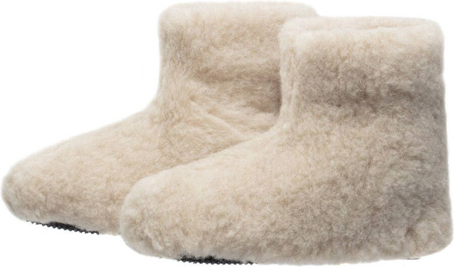 LuLu wonen LuLu- Wollen Sloffen Pantoffels Crème Roze antislip zool Laarsmodel Dames
