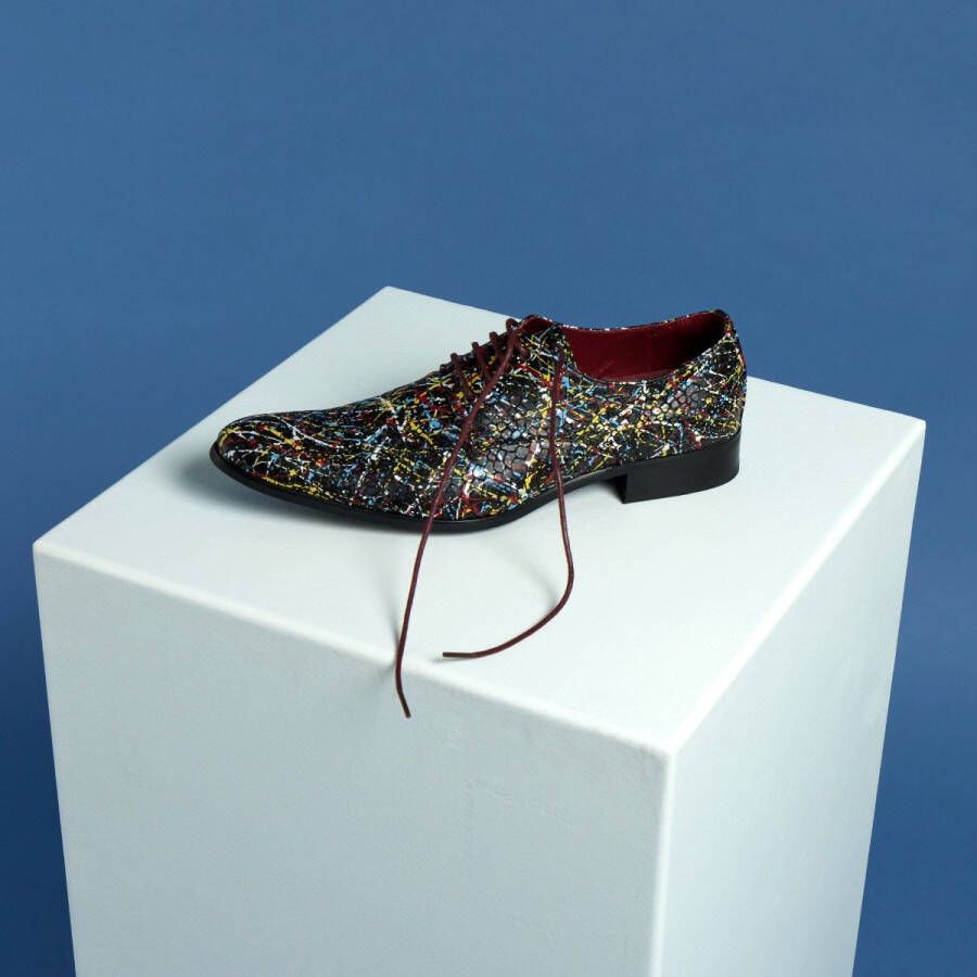 Lureaux Black Paintly Kleurrijke Schoenen Voor Heren Veterschoenen Met Print
