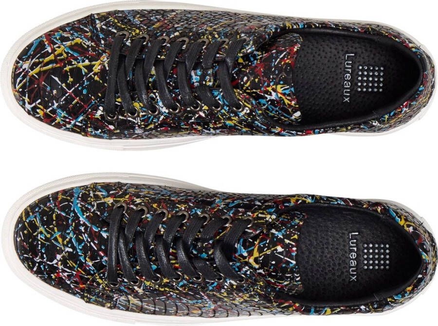 Lureaux Black Paintly Sneaker Kleurrijke Schoenen Voor Heren Veterschoenen Met Print