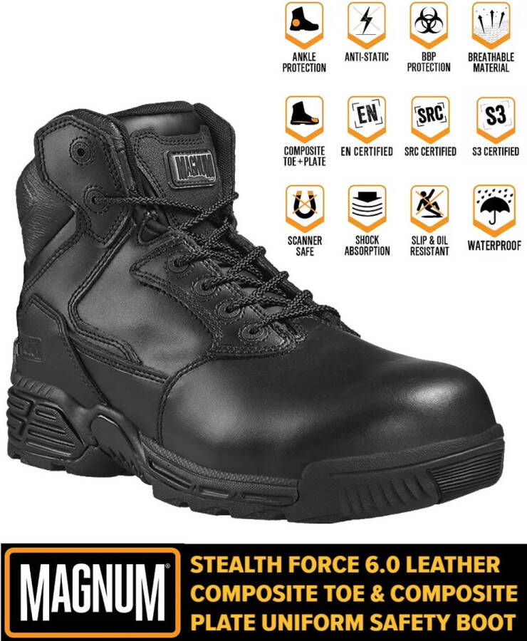 magnum Stealth Force 6.0 Leather S3 Herren Inzetlaarzen Veiligheidslaarzen Boots Zwart M801429