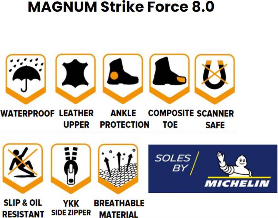 magnum Strike Force 8.0 SideZip WP Waterproof Heren Tactical Boots Outdoor Laarzen Zwart
