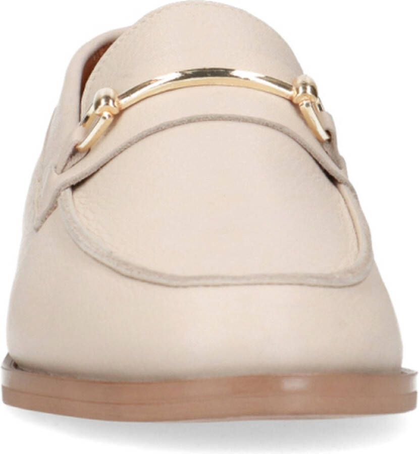 Manfield Dames Beige leren loafers met goudkleurig detail - Foto 3