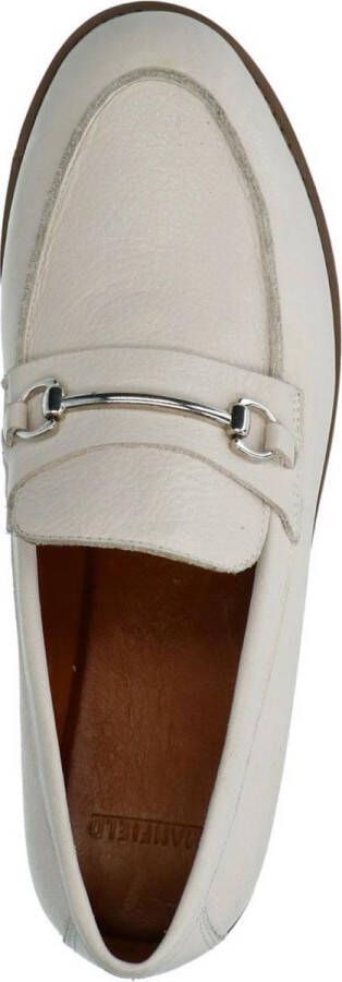 Manfield Dames Beige leren loafers met goudkleurig detail - Foto 8