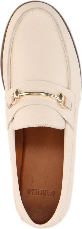 Manfield Dames Beige leren loafers met goudkleurig detail - Foto 5