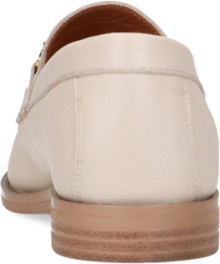 Manfield Dames Beige leren loafers met goudkleurig detail - Foto 6