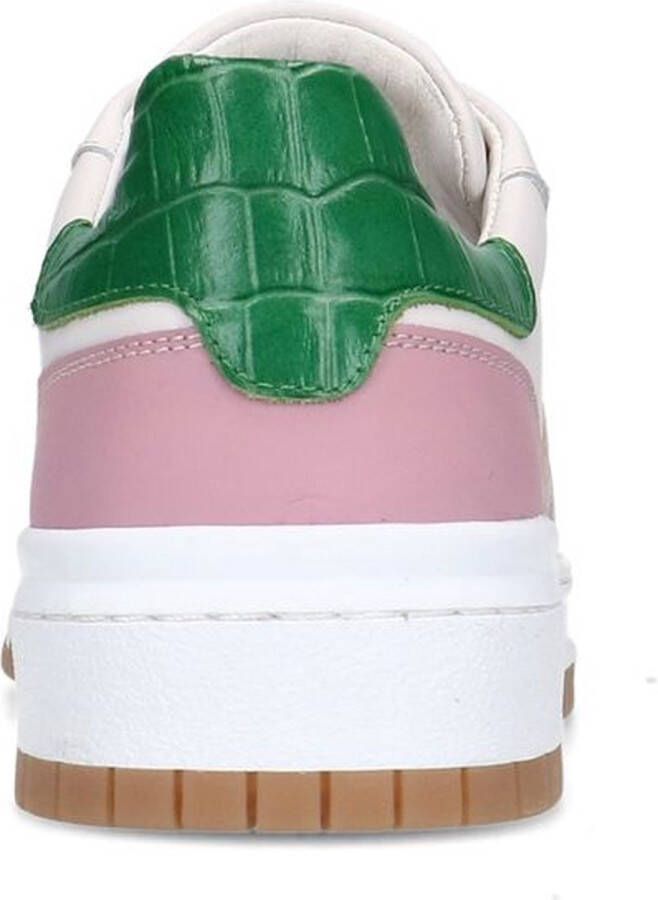 Manfield Dames Beige leren sneakers met gekleurde details - Foto 3