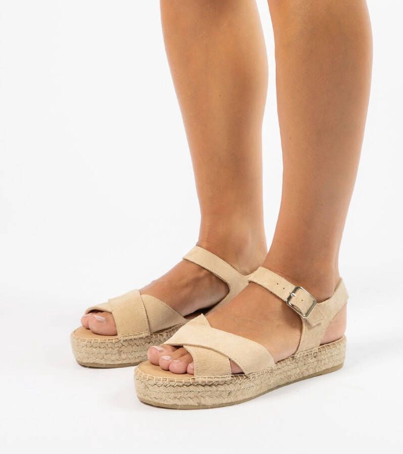 Manfield Dames Beige sandalen met suède banden - Foto 8