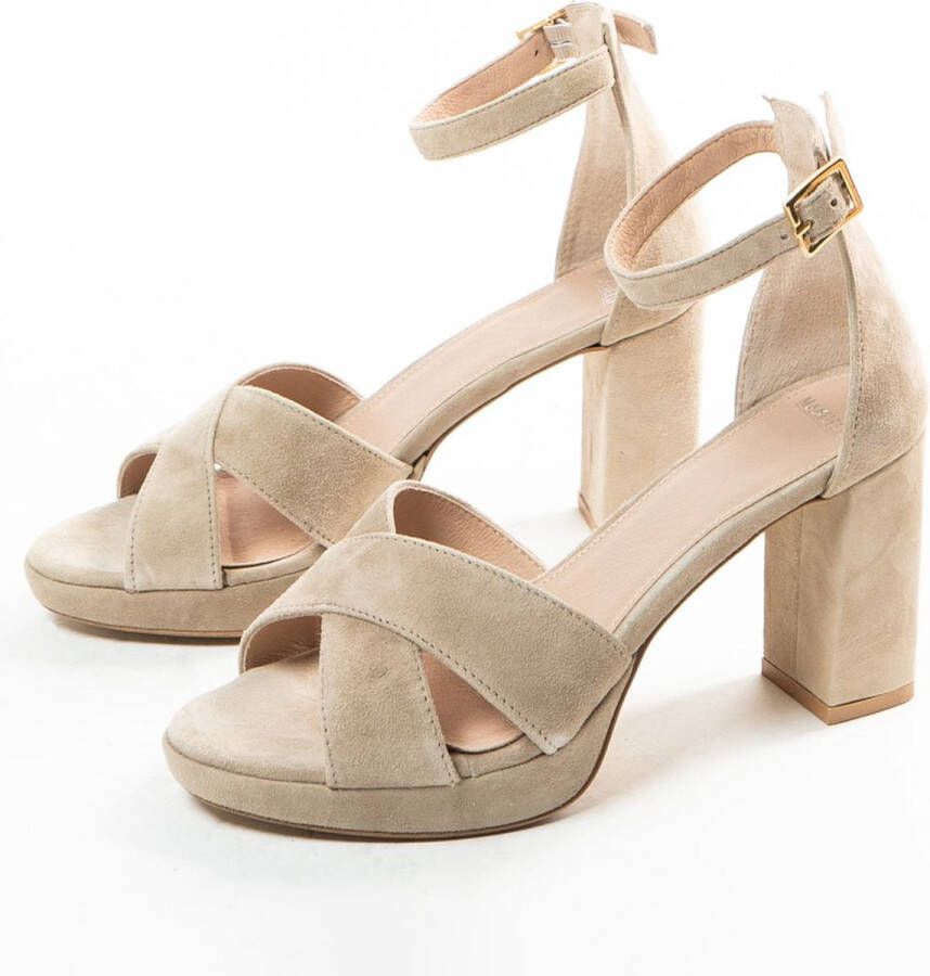 Manfield Dames Beige suède sandalen met hak - Foto 7