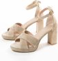 Manfield Dames Beige suède sandalen met hak - Thumbnail 7