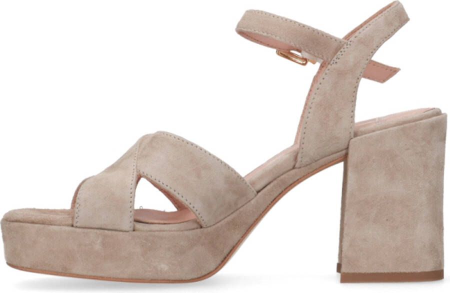 Manfield Dames Beige suède sandalen met hak - Foto 5