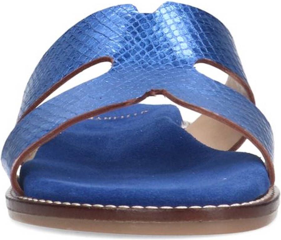 Manfield Dames Blauwe metallic slippers