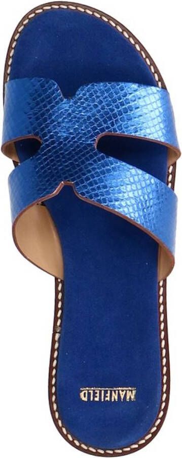 Manfield Dames Blauwe metallic slippers