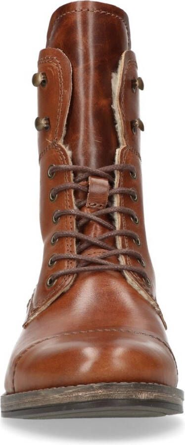 Manfield Dames Cognac leren veterlaarzen