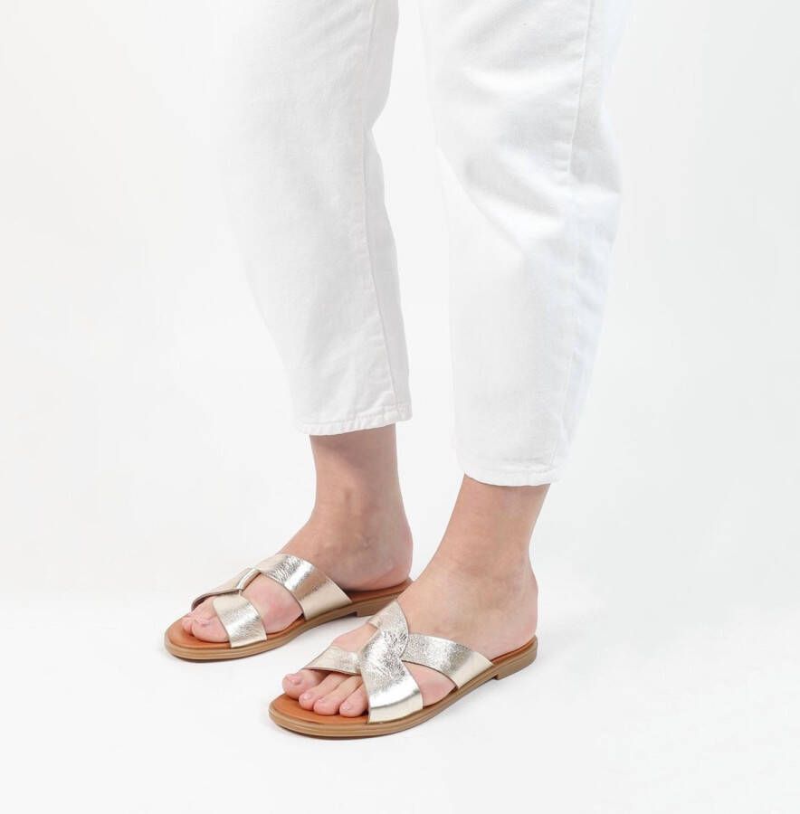 Manfield Dames Goudkleurige leren sandalen - Foto 6