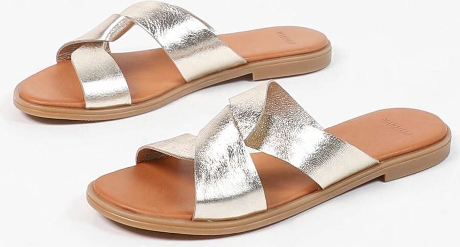 Manfield Dames Goudkleurige leren sandalen - Foto 8