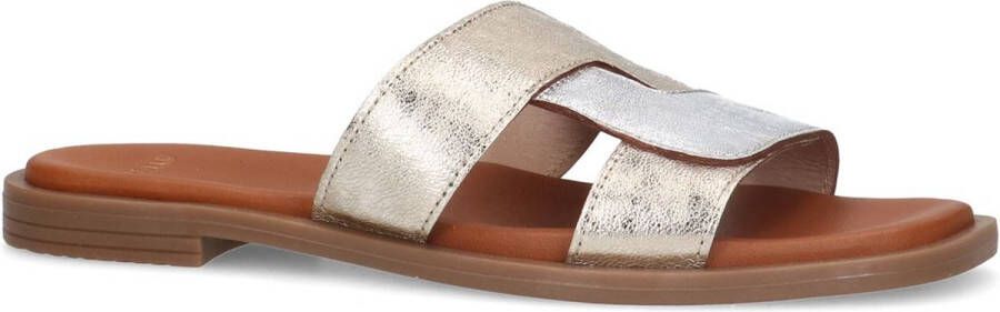 Manfield Dames Gouden metallic leren slippers