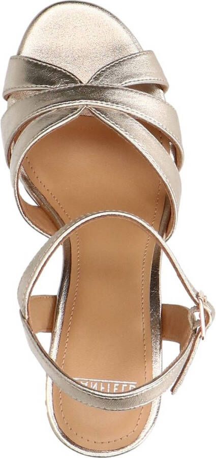 Manfield Dames Goudkleurige leren sandalen met hak