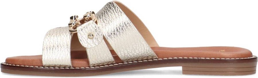 Manfield Dames Goudkleurige leren slippers met bitje