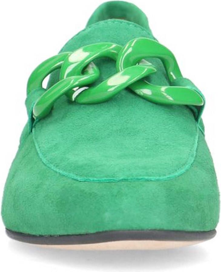 Manfield Dames Groene suède loafers met chain - Foto 4