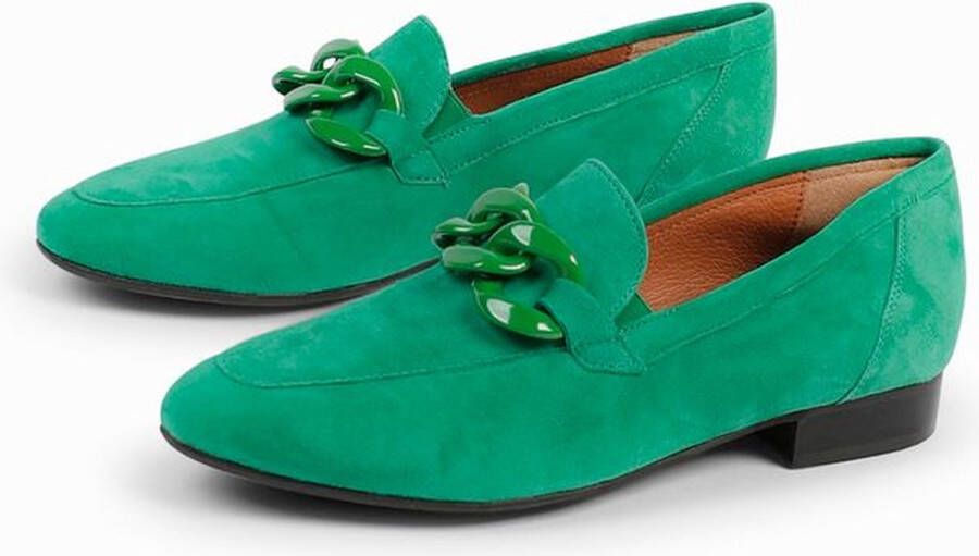 Manfield Dames Groene suède loafers met chain - Foto 5