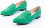 Manfield Dames Groene suède loafers met goudkleurige studs - Thumbnail 4