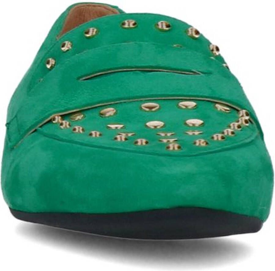 Manfield Dames Groene suède loafers met goudkleurige studs - Foto 5