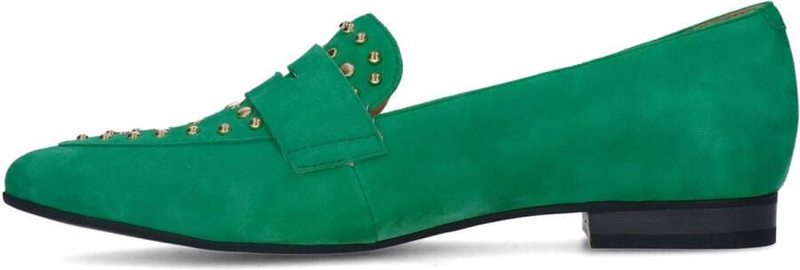 Manfield Dames Groene suède loafers met goudkleurige studs - Foto 7
