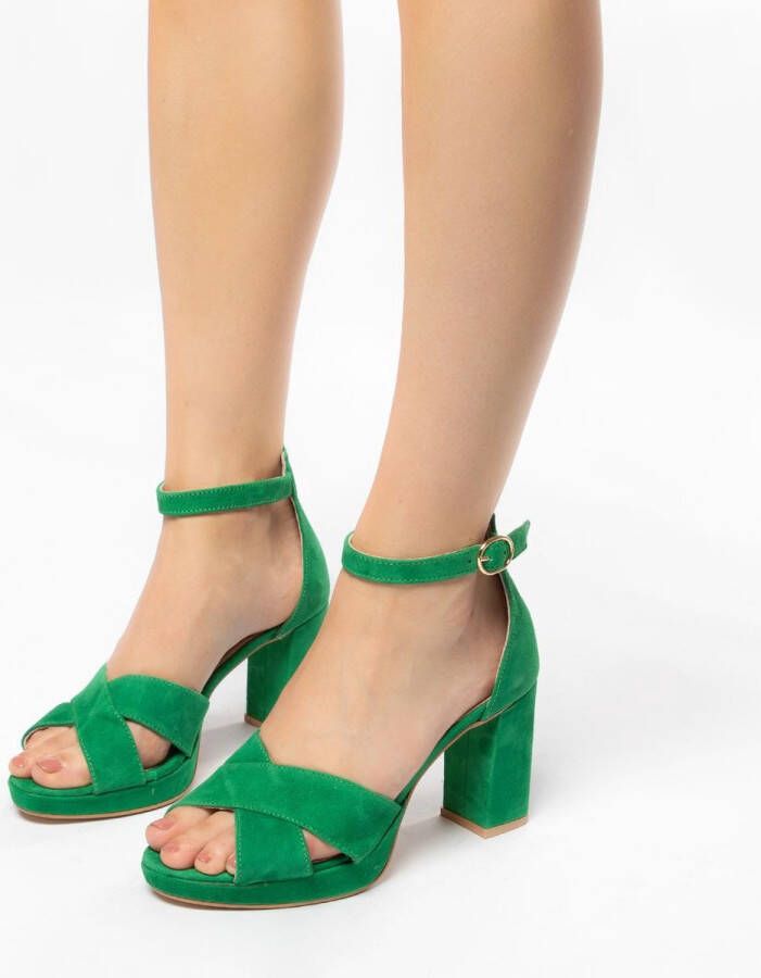 Manfield Dames Groene suède sandalen met hak - Foto 2