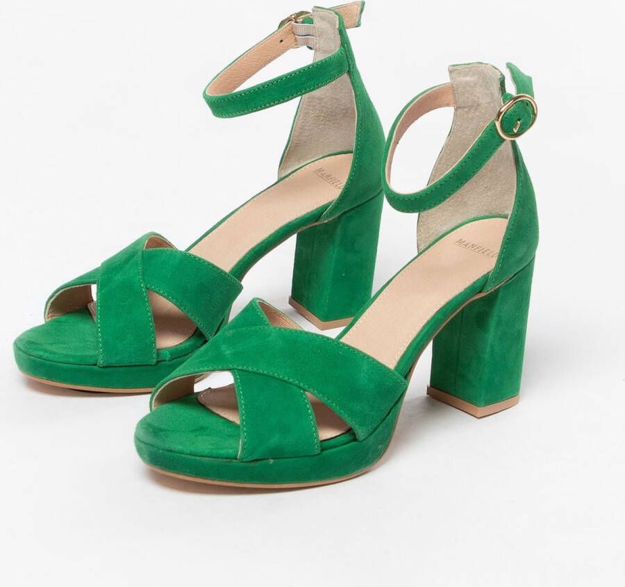 Manfield Dames Groene suède sandalen met hak - Foto 3